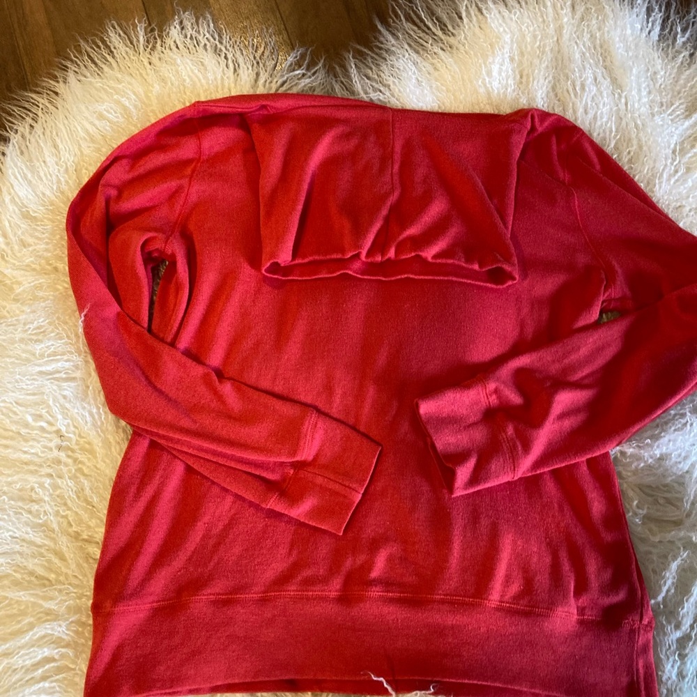 Sundays in Brooklyn bright poppy cowl neck light weight sweater.